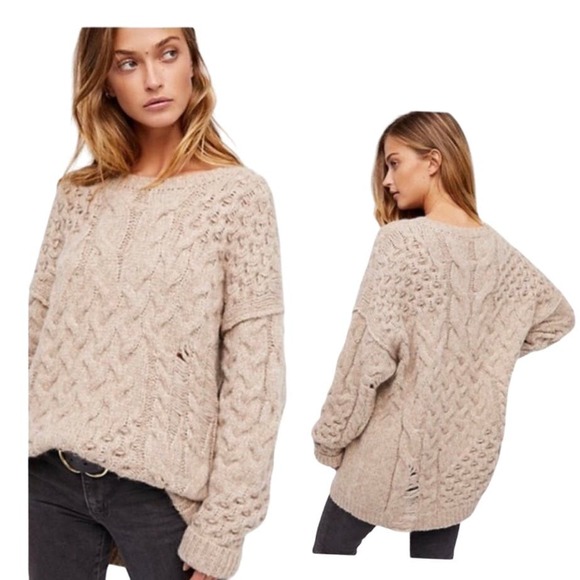 Free People Tan Distressed Alpaca Blend Sweater Sz S - Picture 1 of 9